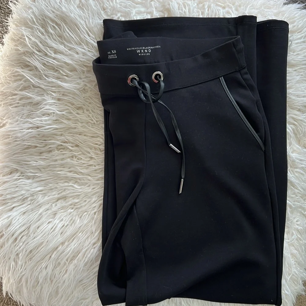 White House Black Market WKND Knit wide leg Pants Sz XS Black Casual pull on 🥰 - Picture 7 of 8